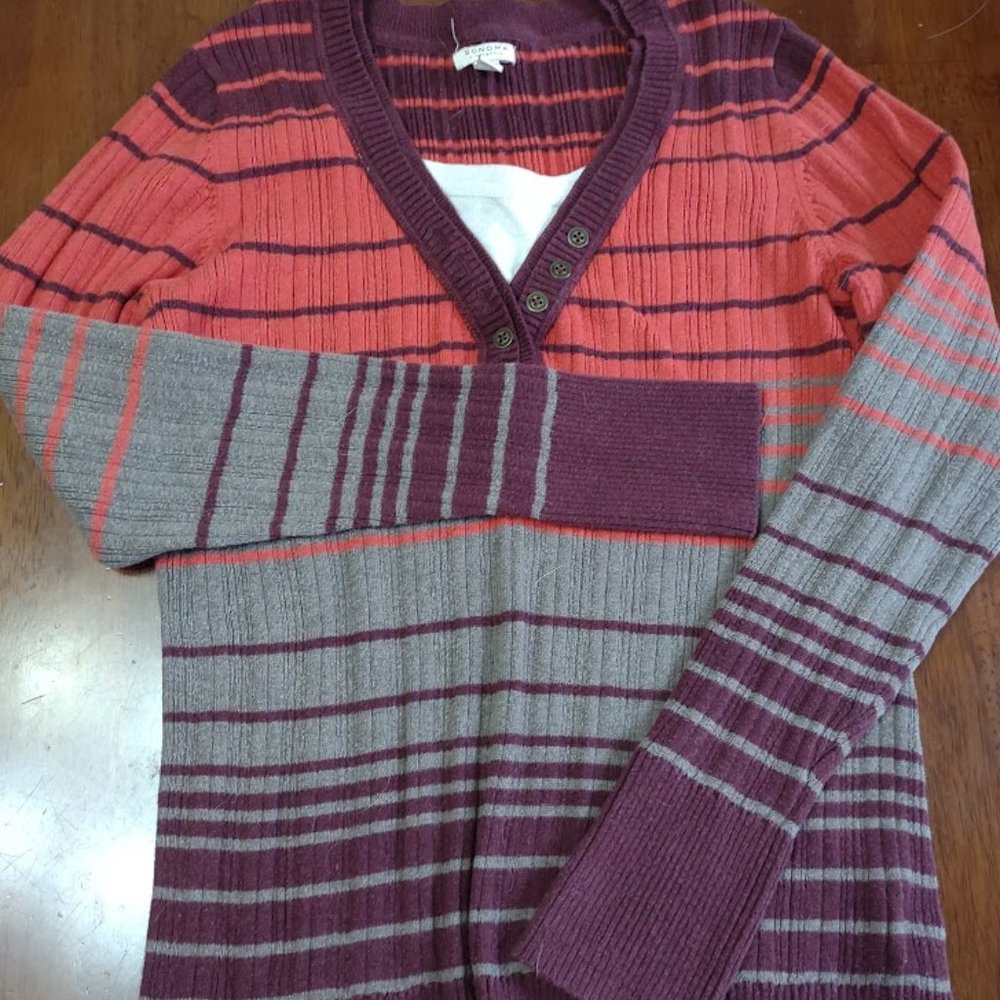 Sonoma Tri-colored Striped Sweater